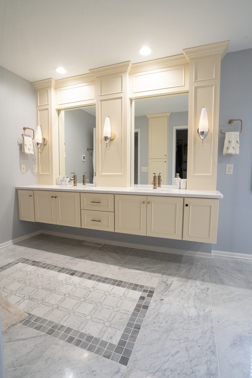 Modern bathroom vanity with double sinks installed by Ottawa Hills bathroom remodeler